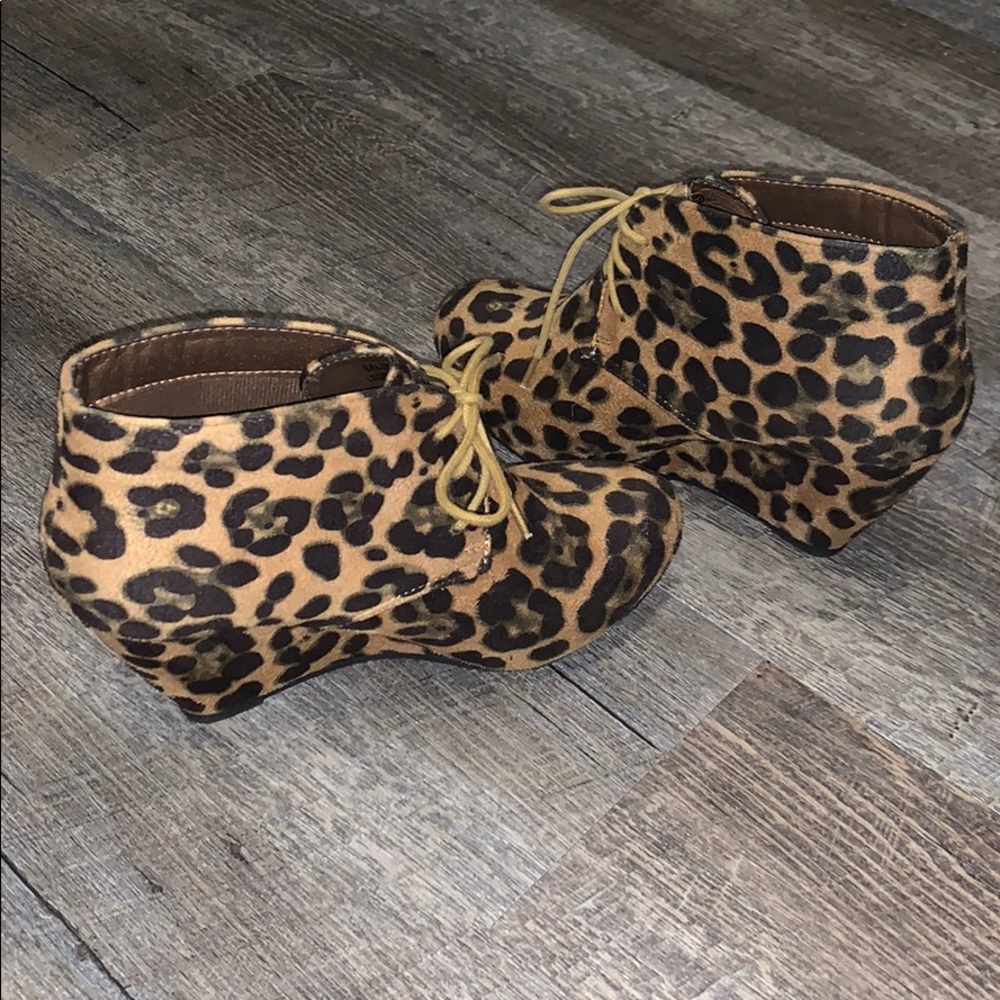 Cheetah print bootie wedges